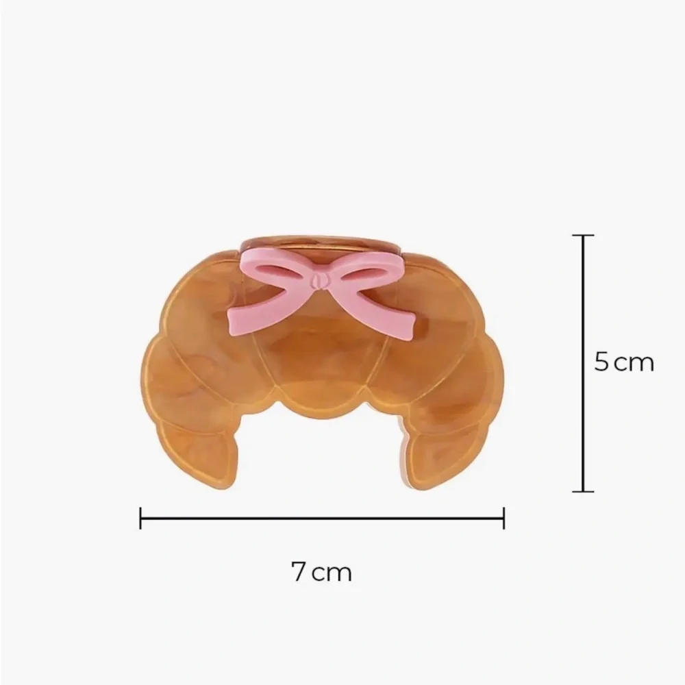 🎀 🥐 NEW Set Pink Bow Croissant Claw Clips Hair Accessories 🥐 🎀